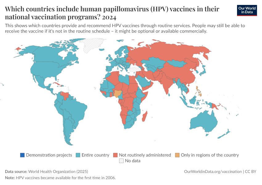 A thumbnail of the "Which countries include human papillomavirus (HPV) vaccines in their national vaccination programs?" chart