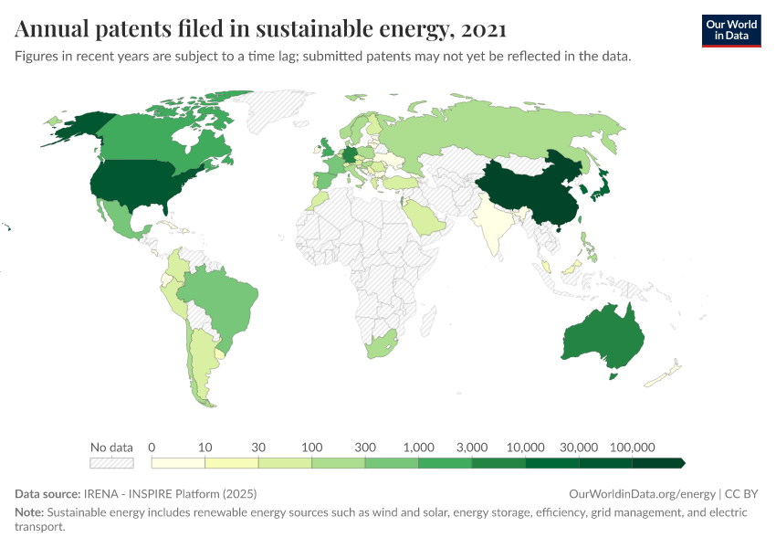 A thumbnail of the "Annual patents filed in sustainable energy" chart